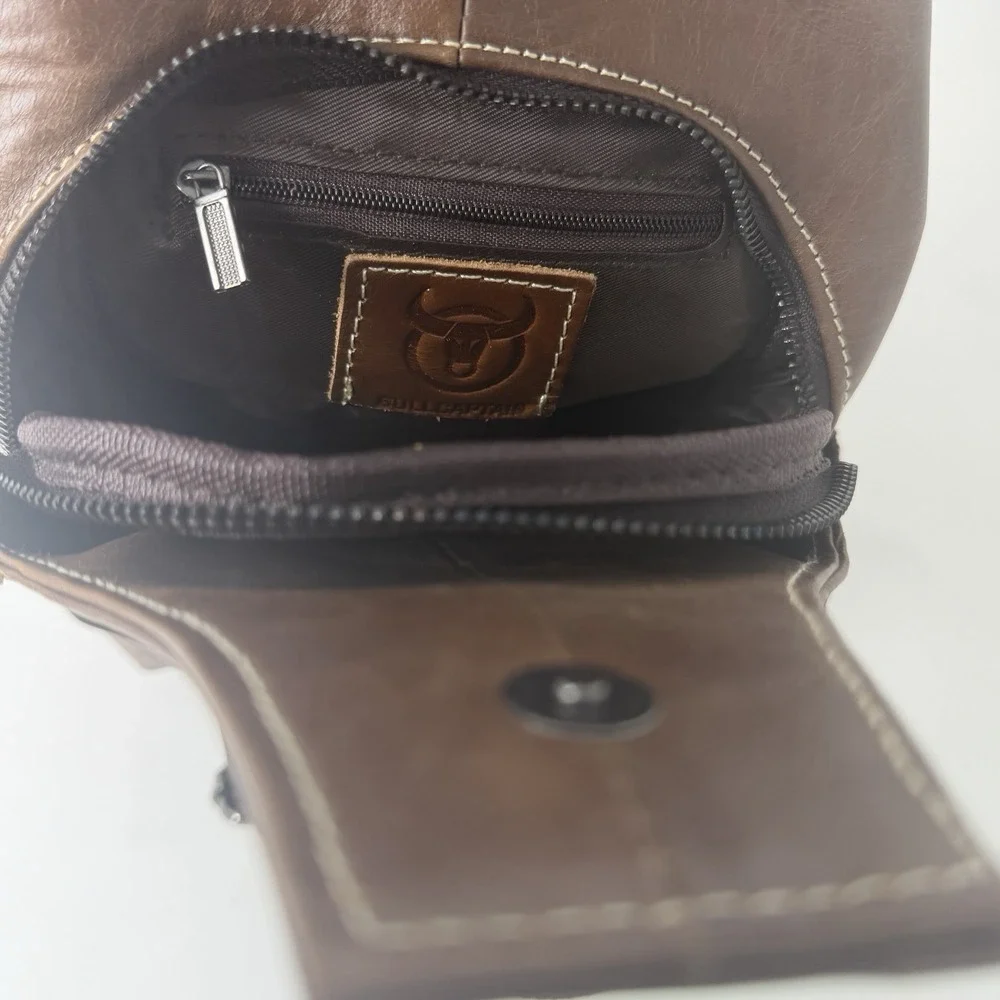 Leather Sling Bag Mens Chest Bag Casual Shoulder Crossbody Bags Travel Hiking...